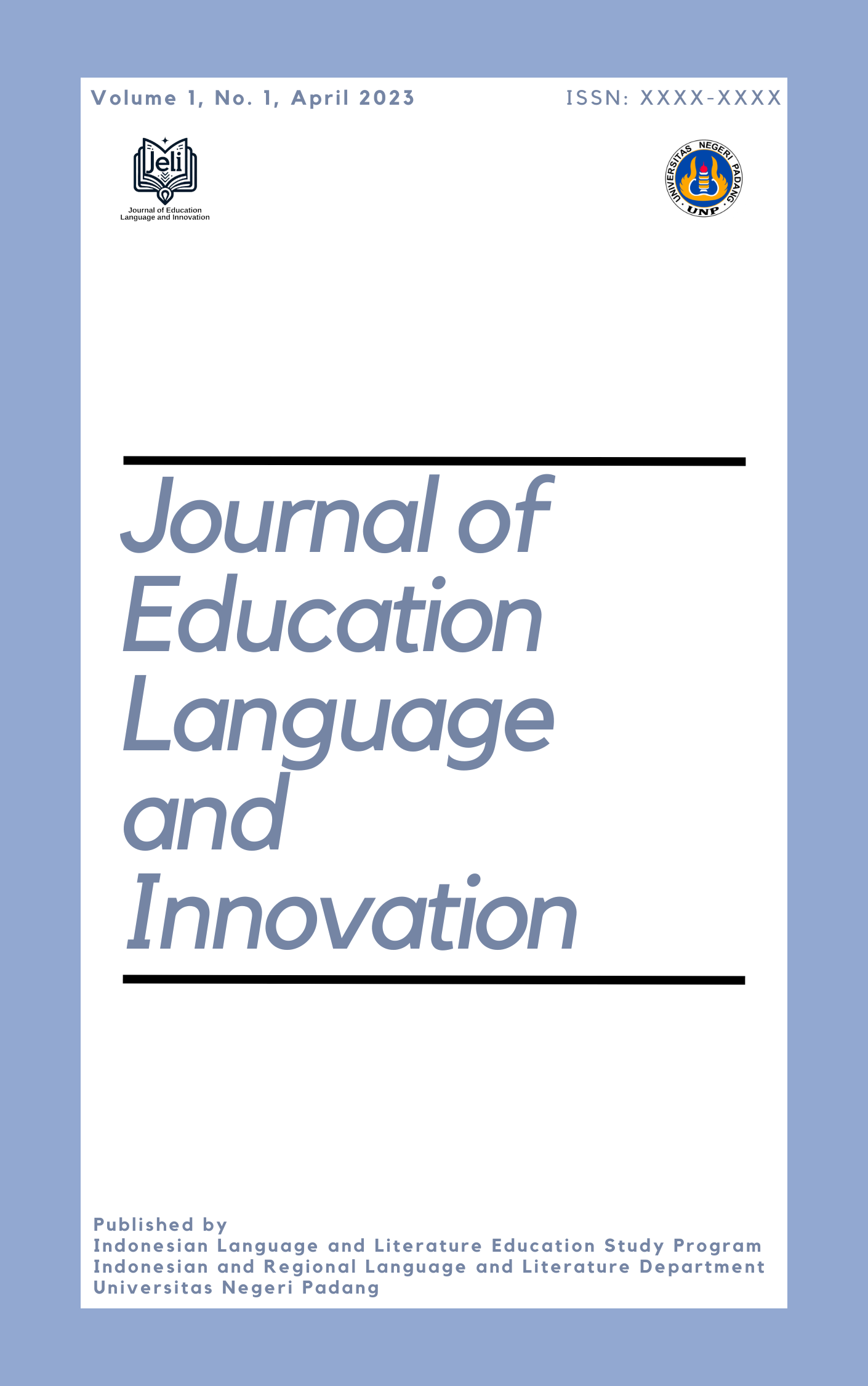 The cover page of JELI. It contains the name of the journal, the journal data including, volume, number, year of publication, and ISSN.